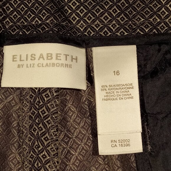 ELISABETH by Liz Claiborne Pants sz 16W Silk Shiny Silver Diamond Print NWT - Picture 7 of 12